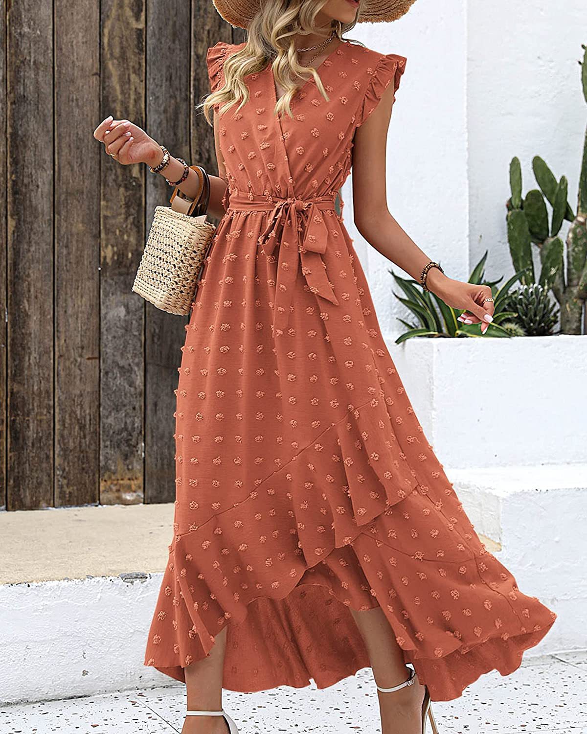 Polka Dot Ruffle Sleeve Tie Dress