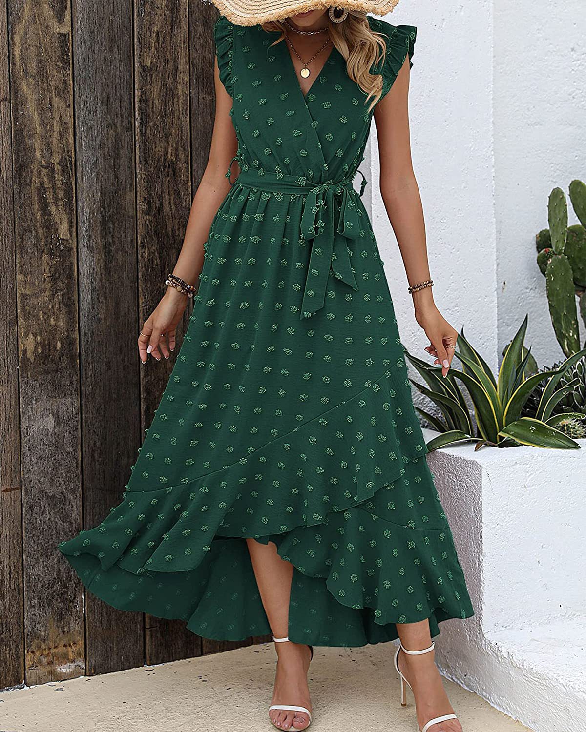 Polka Dot Ruffle Sleeve Tie Dress