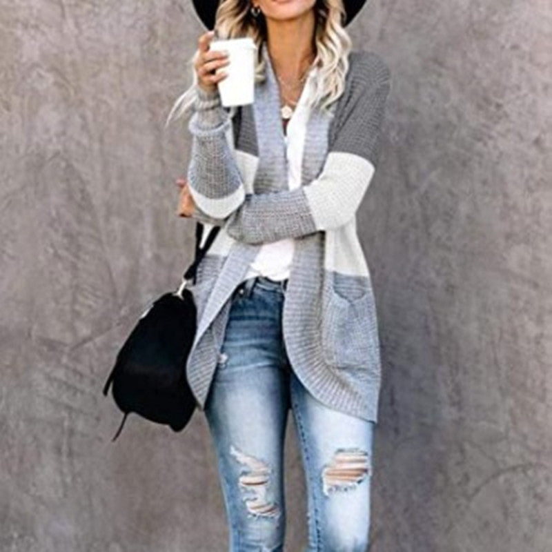 Open Front Knit Contrast Cardigan