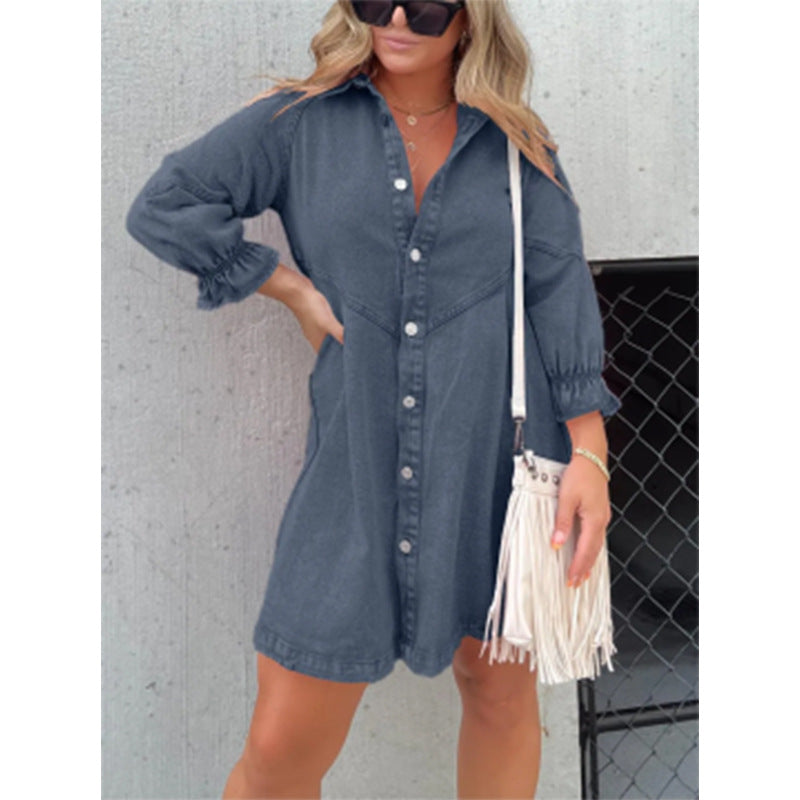 Balloon Sleeve Shirt Denim Dress