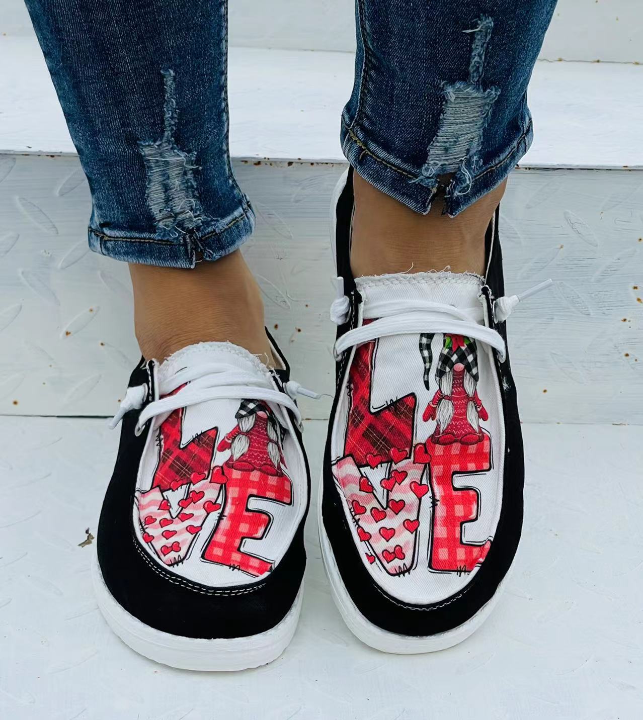 Pink Heart Shaped Criss Cross Slip On Canvas Shoes