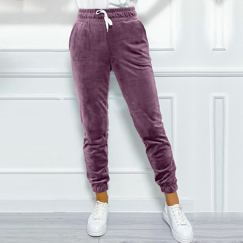 Drawstring Velvet Jogger Pants