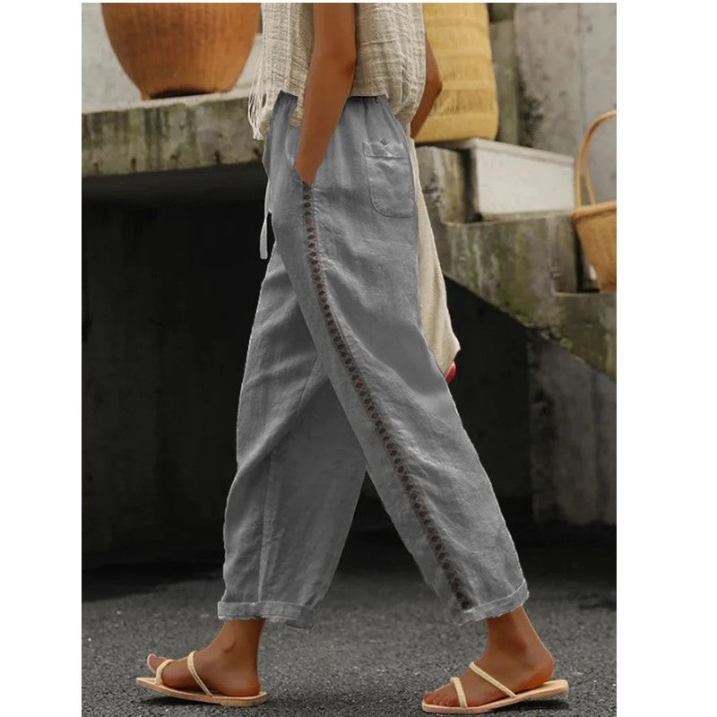 Cotton Linen Casual Cropped Pants