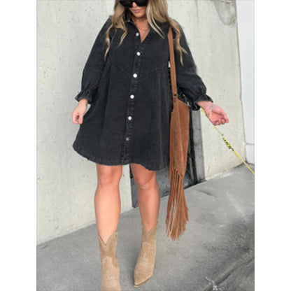 Balloon Sleeve Shirt Denim Dress