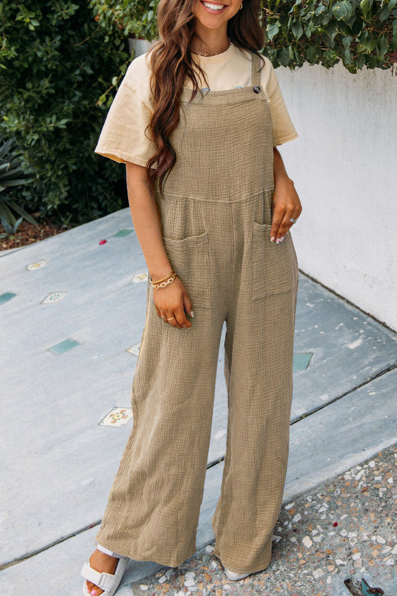 Textured Pocket Wide-leg Overalls