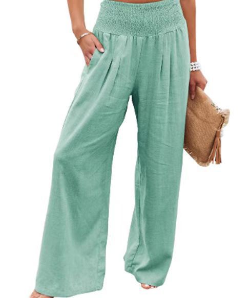 Cotton Linen Tight Waist Wide Leg Pants