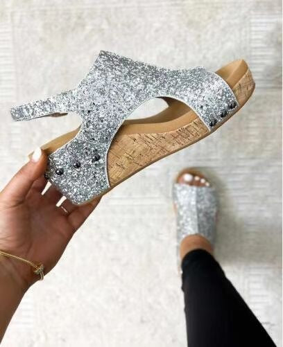 Sequin Wedge Platform Sandals