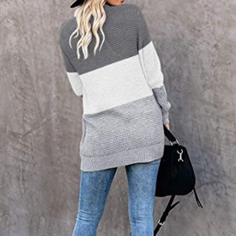 Open Front Knit Contrast Cardigan