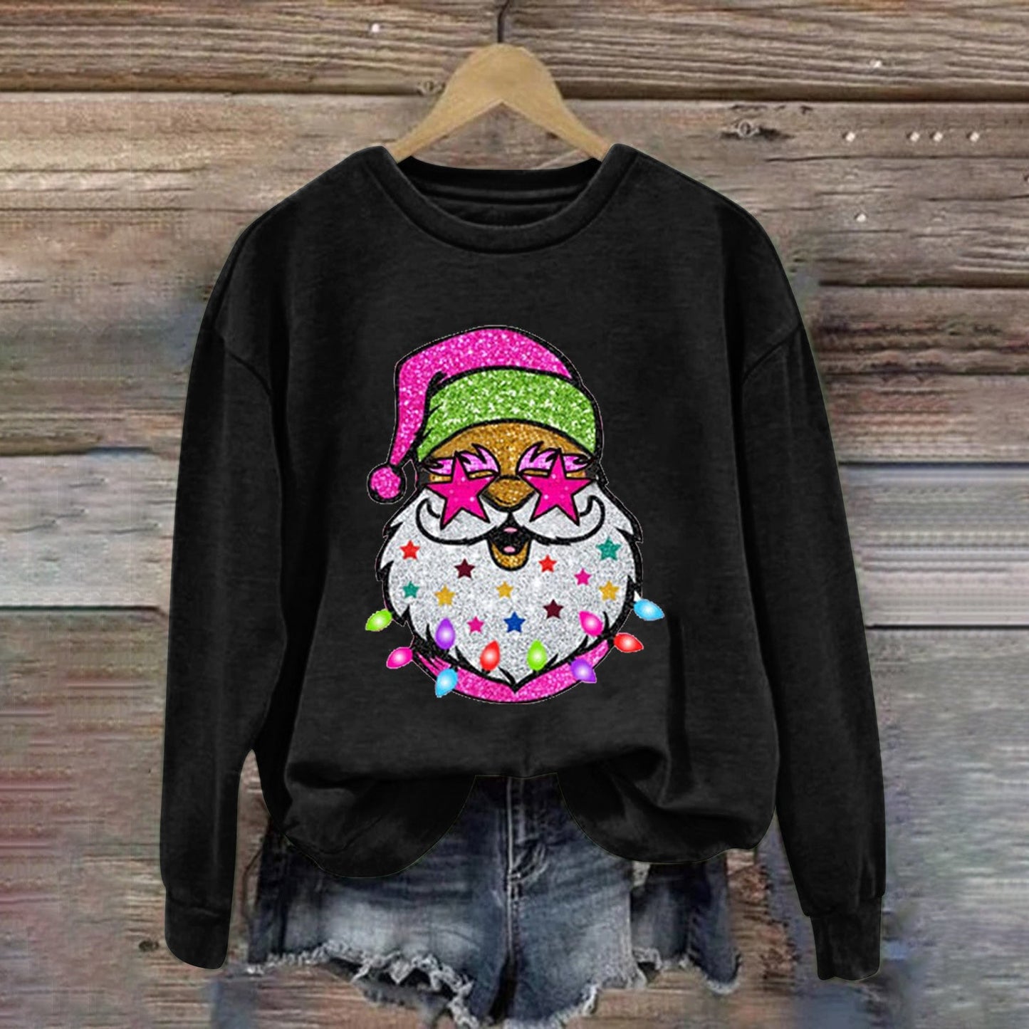 Santa Print Crew Neck Top