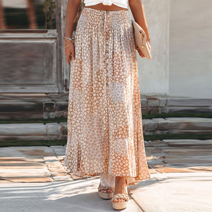 Flower Print Waist Button Slit Maxi Skirt