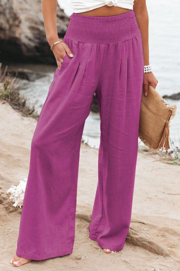 Cotton Linen Tight Waist Wide Leg Pants