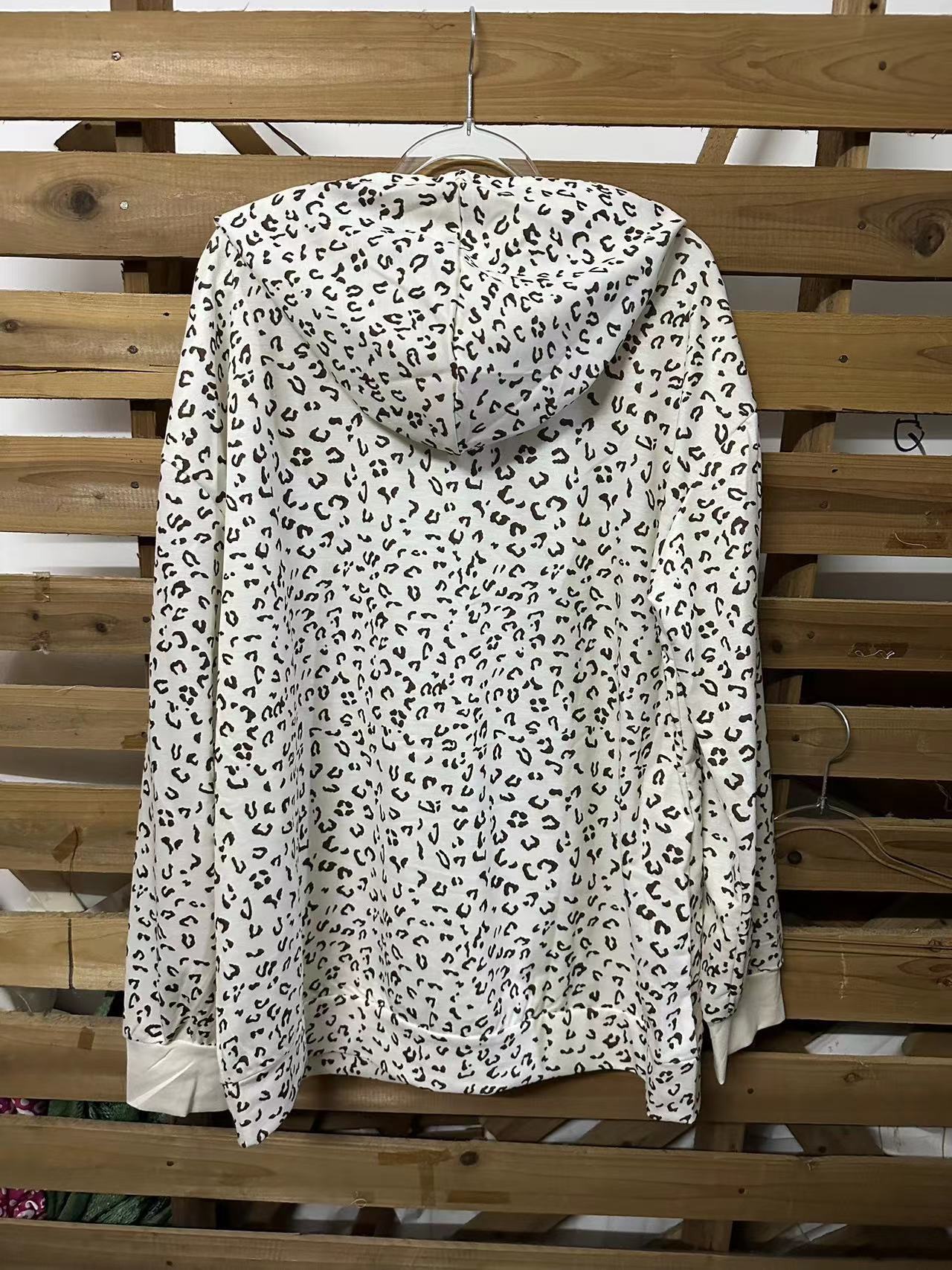 Leopard Drawstring Hooded Sweatshirt