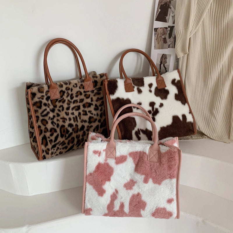 Leopard Plush Cow tote