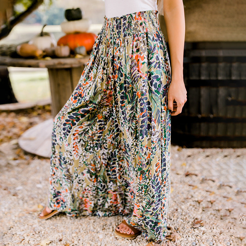 Multicolor Floral Print Wide Leg Casual Pants