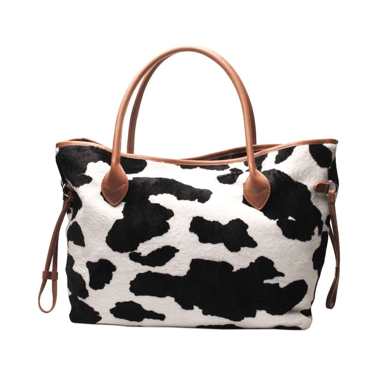 Large-Capacity Plush Cow Print Tote Bag