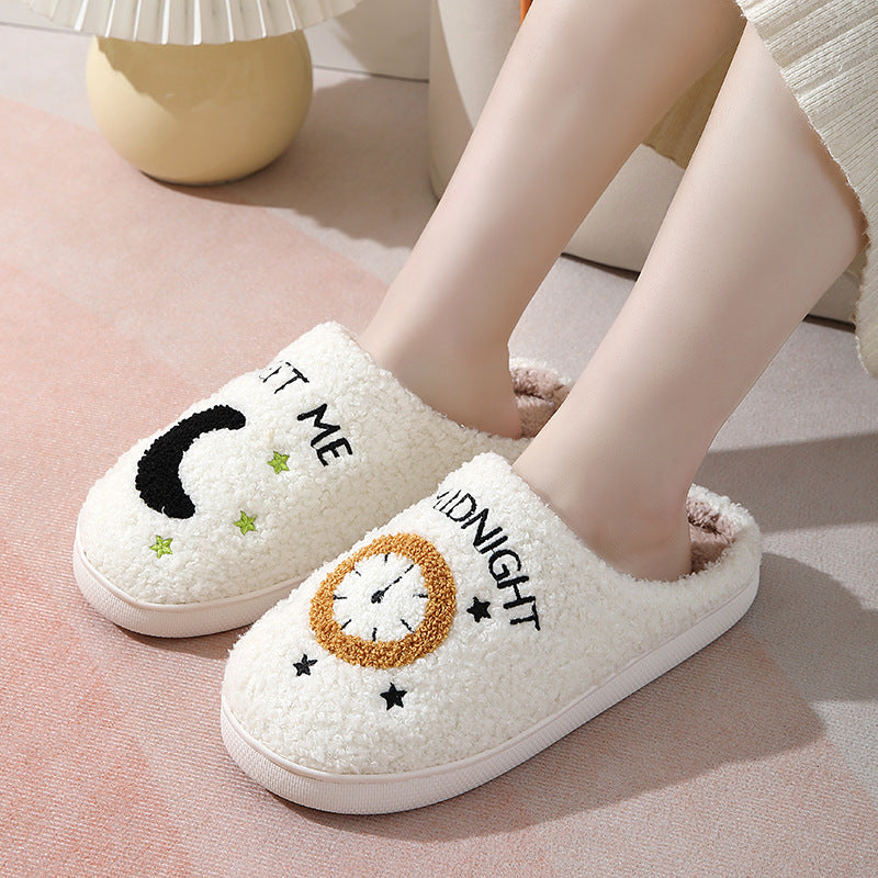 Clock Warm Indoor Cotton Slippers