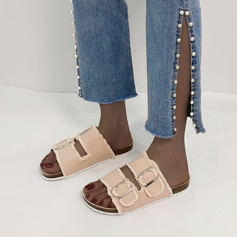 Denim Belt Buckle Sandals