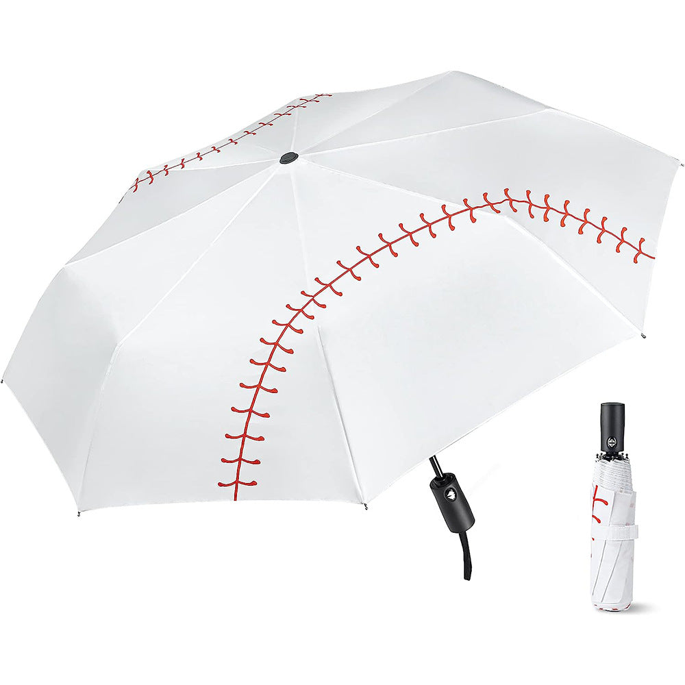 White Baseball Fully Automatic Tri-fold Umbrella