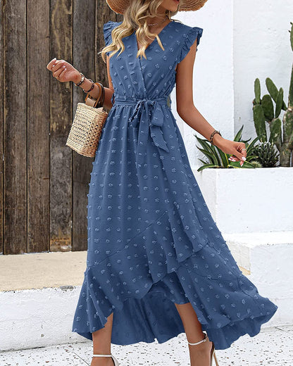 Polka Dot Ruffle Sleeve Tie Dress