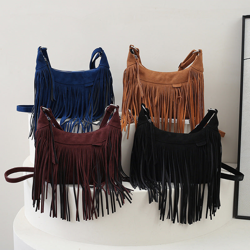 Tassel Vintage Suede Crossbody Bag