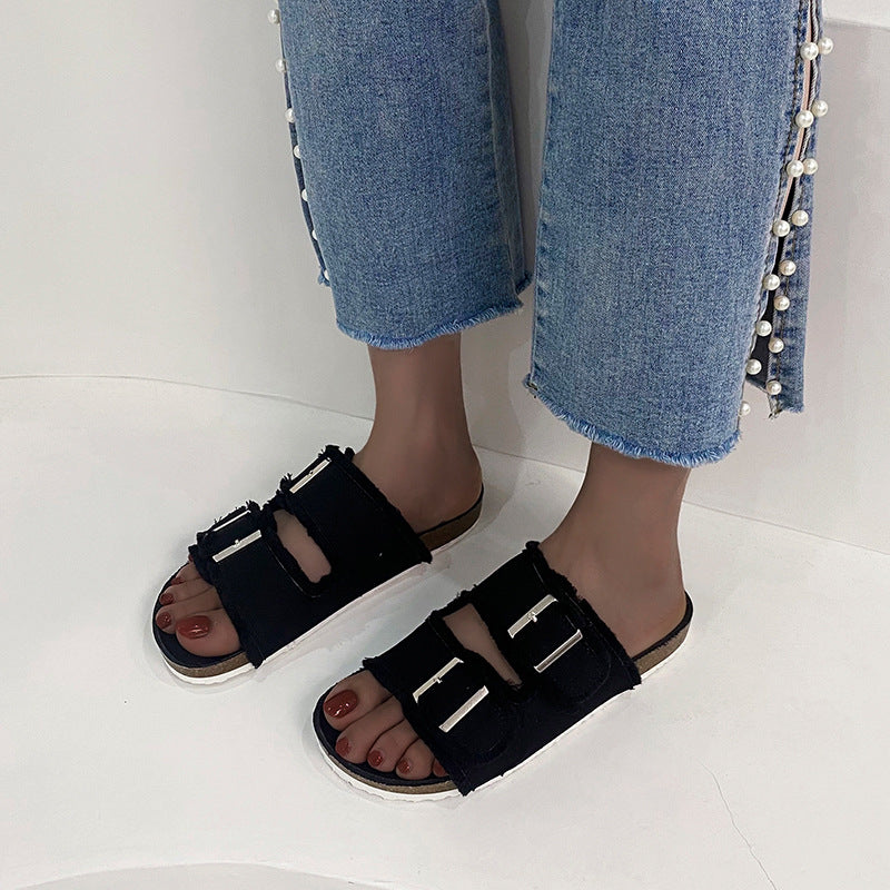 Denim Belt Buckle Sandals