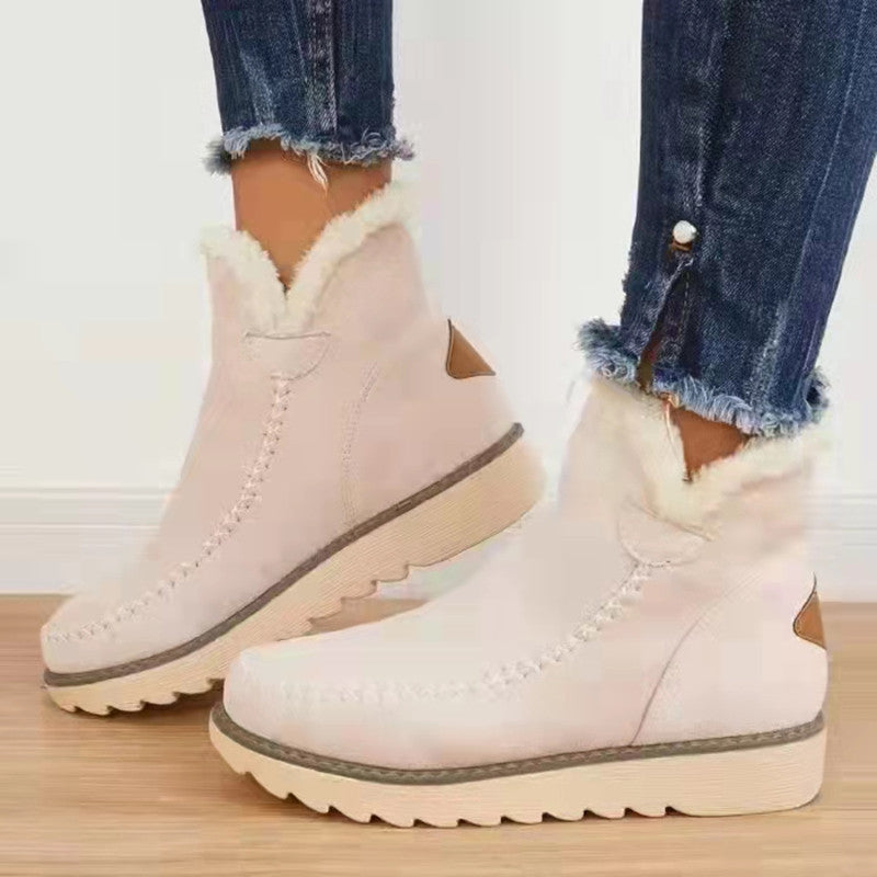 Thick Soled Cotton Boots-Beige