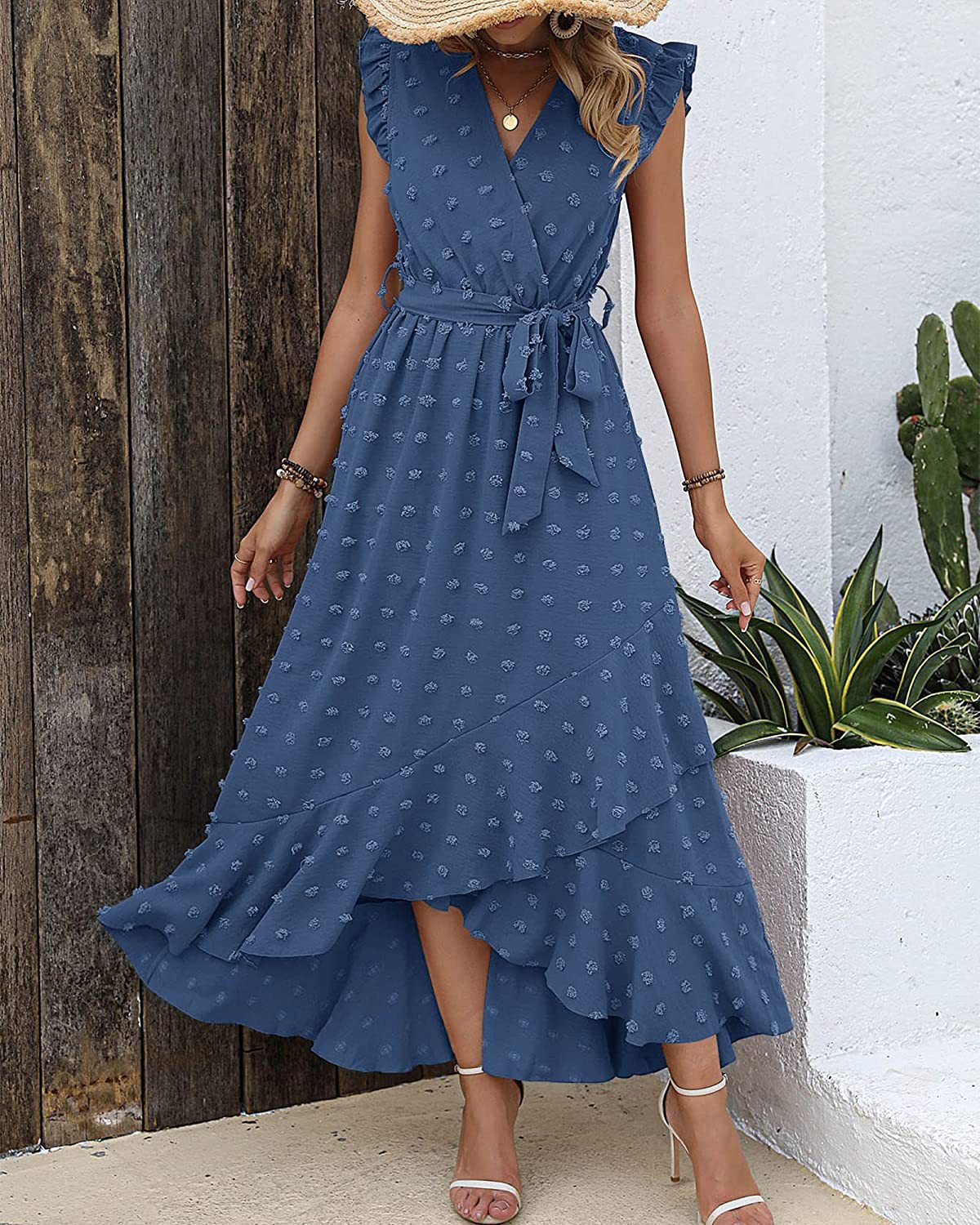 Polka Dot Ruffle Sleeve Tie Dress