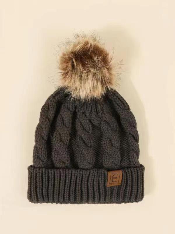 Fur Ball Knitted Hat