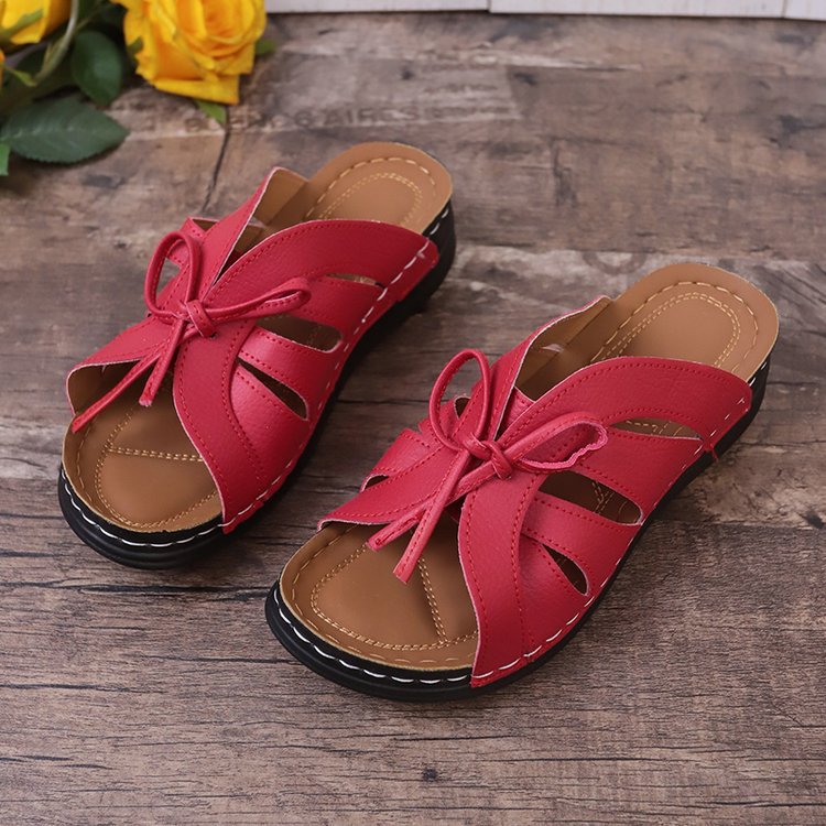 Bow Knot Hollow Out Peep Toe Wedge Slippers