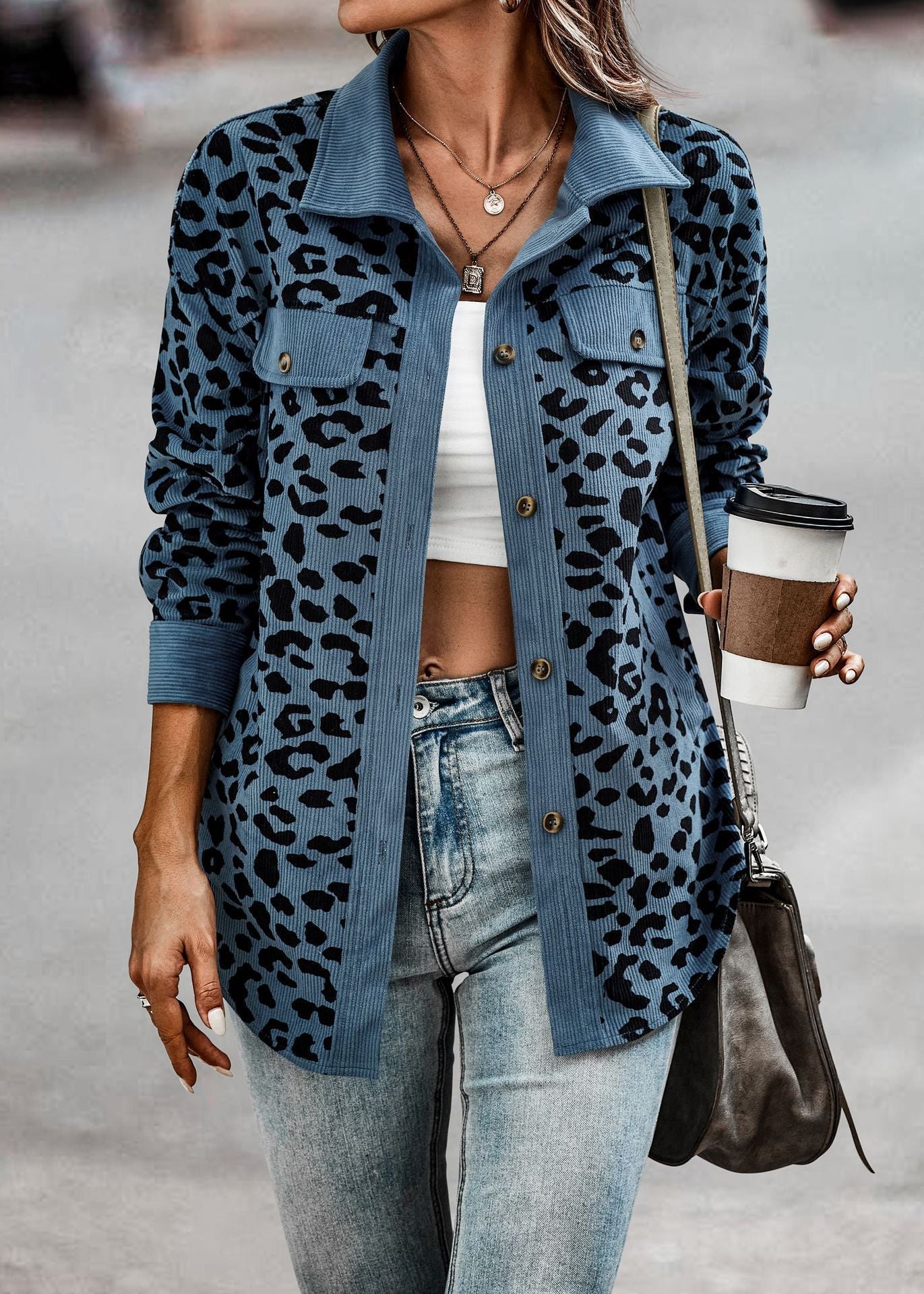 Full Size Leopard Buttoned Jacket