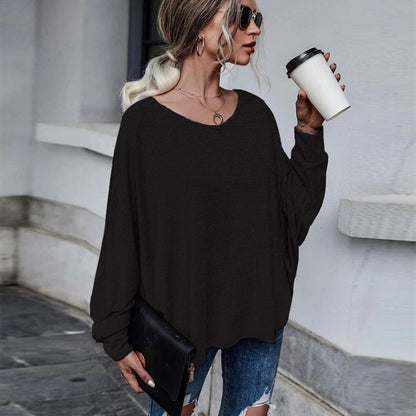 Solid Loose Lace-up Dropped Shoulder T-shirt