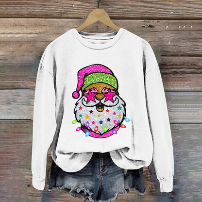 Santa Print Crew Neck Top