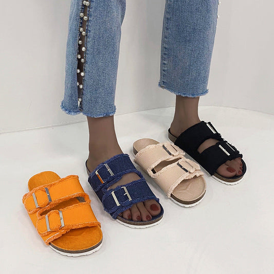 Denim Belt Buckle Sandals