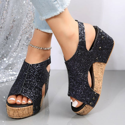 Sequin Wedge Platform Sandals