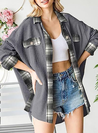 Plaid Waffle Knit Shacket