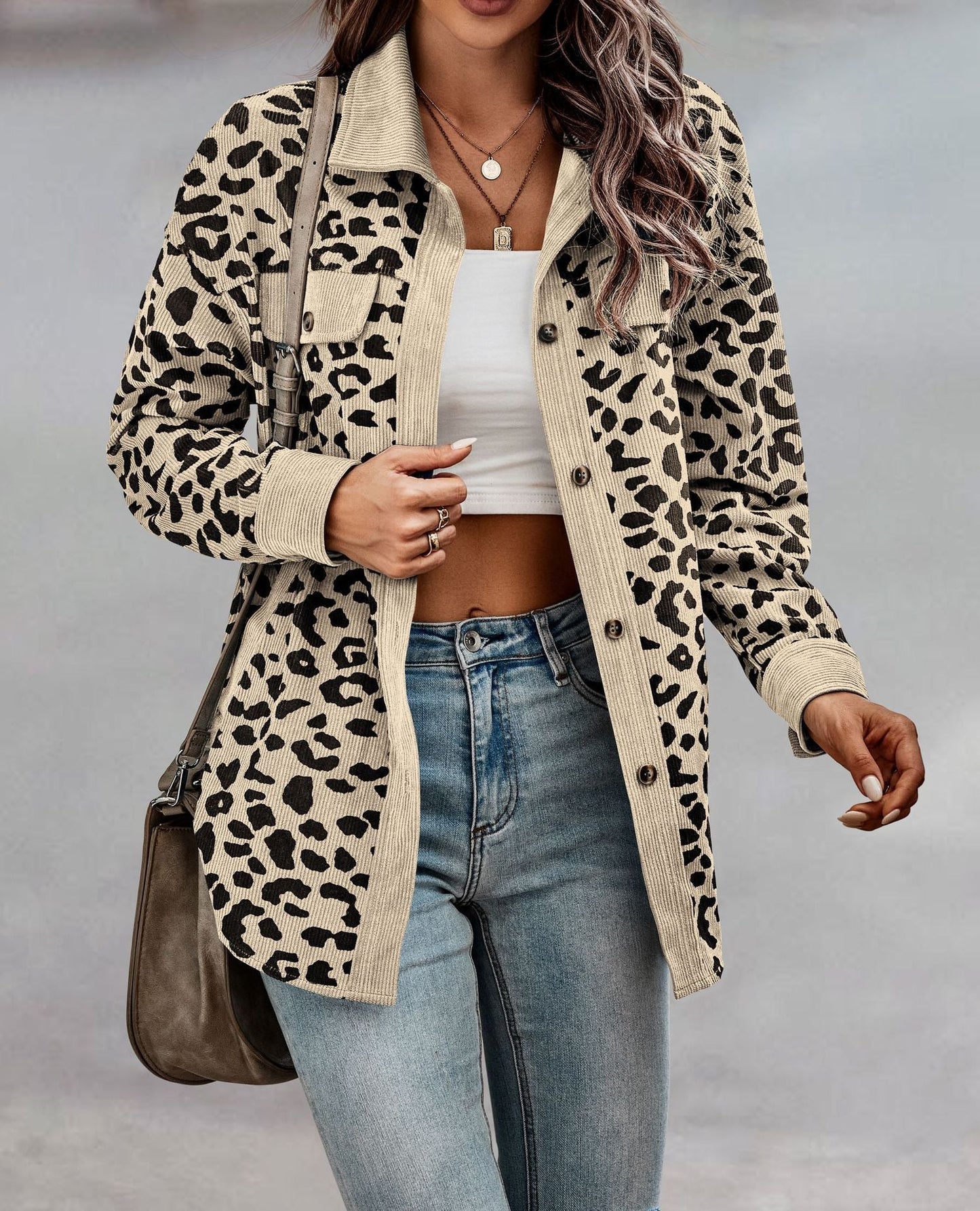 Full Size Leopard Buttoned Jacket