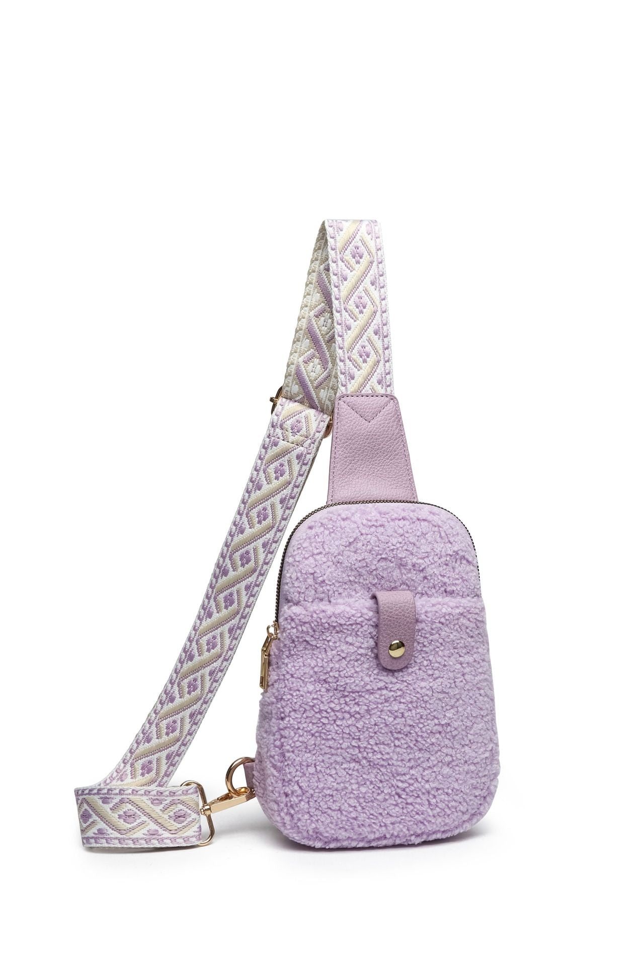 Plush Crossbody Bag With Colorful Shoulder Straps