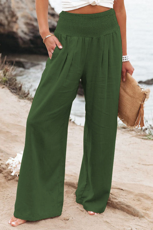 Cotton Linen Tight Waist Wide Leg Pants