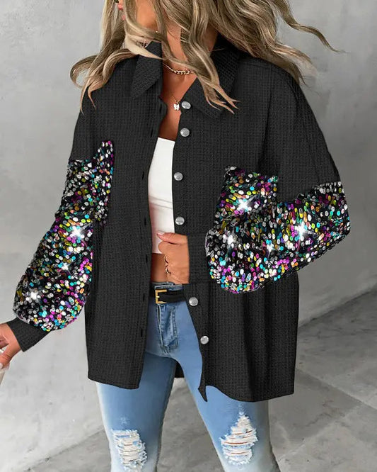 Contrast Sequined Waffle Jacket