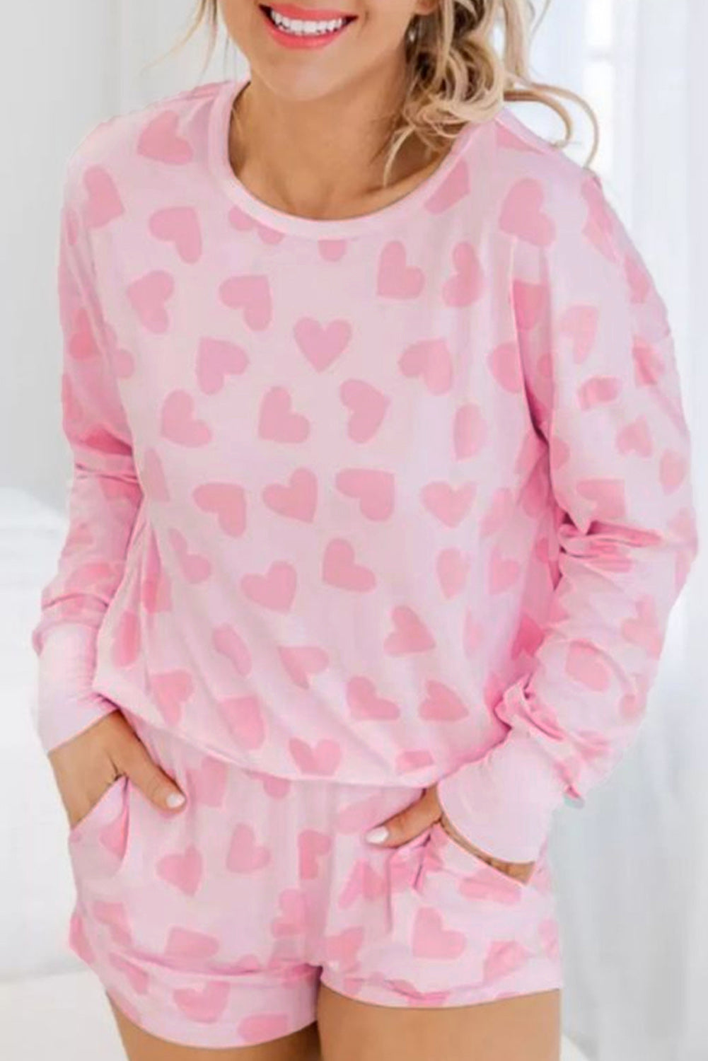 Valentine Heart Long Sleeve Top Shorts Lounge Set