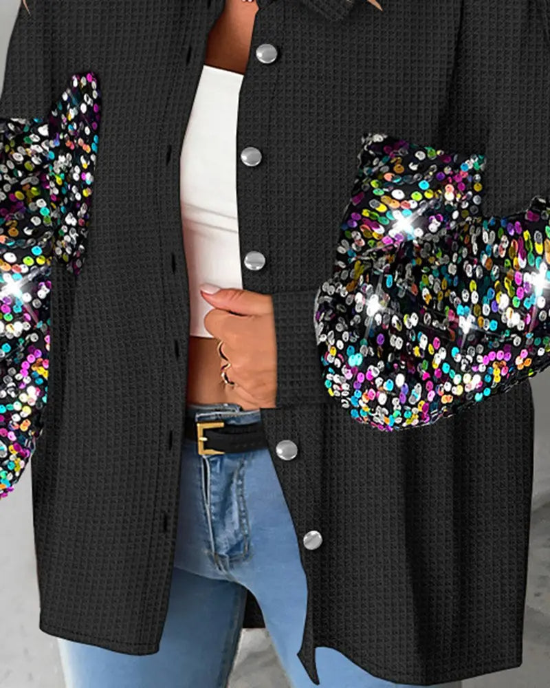 Contrast Sequined Waffle Jacket