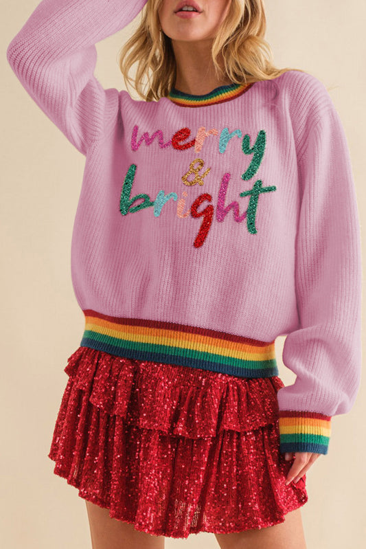 Merry & Bright Colorful Stripes Trim Sweater