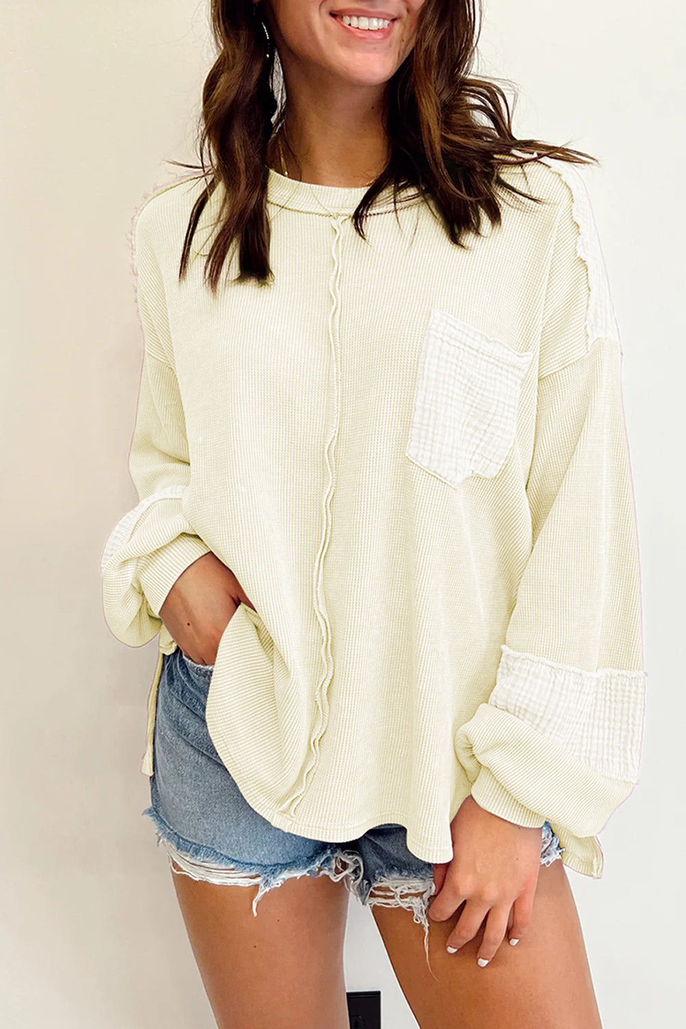 Exposed Seam Waffle Knit Top