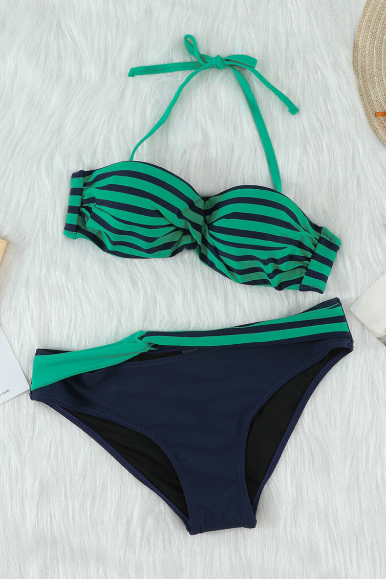 Halter Bandeau Striped Bikini