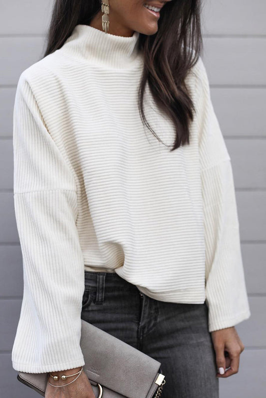 Ribbed High Neck Loose Top