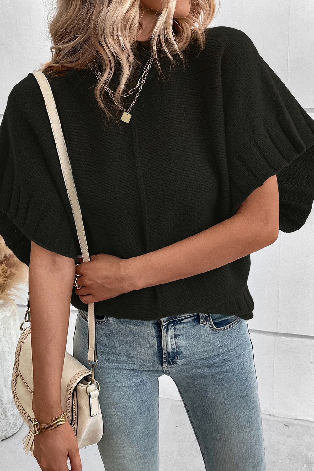 Mock Neck Batwing Knit Sweater