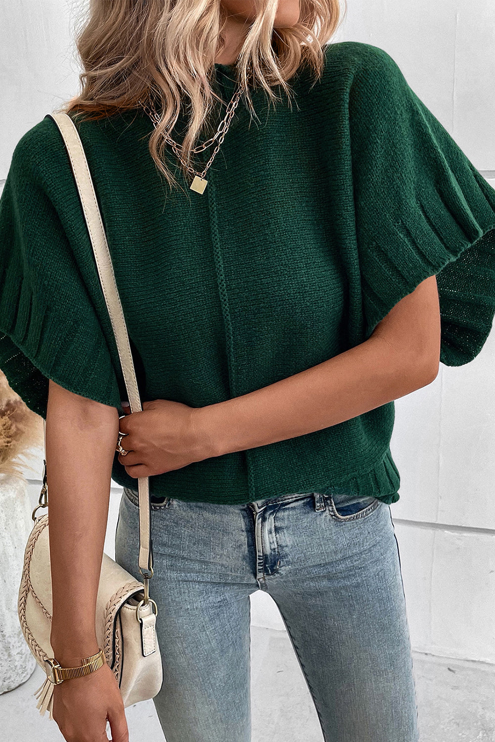 Mock Neck Batwing Knit Sweater