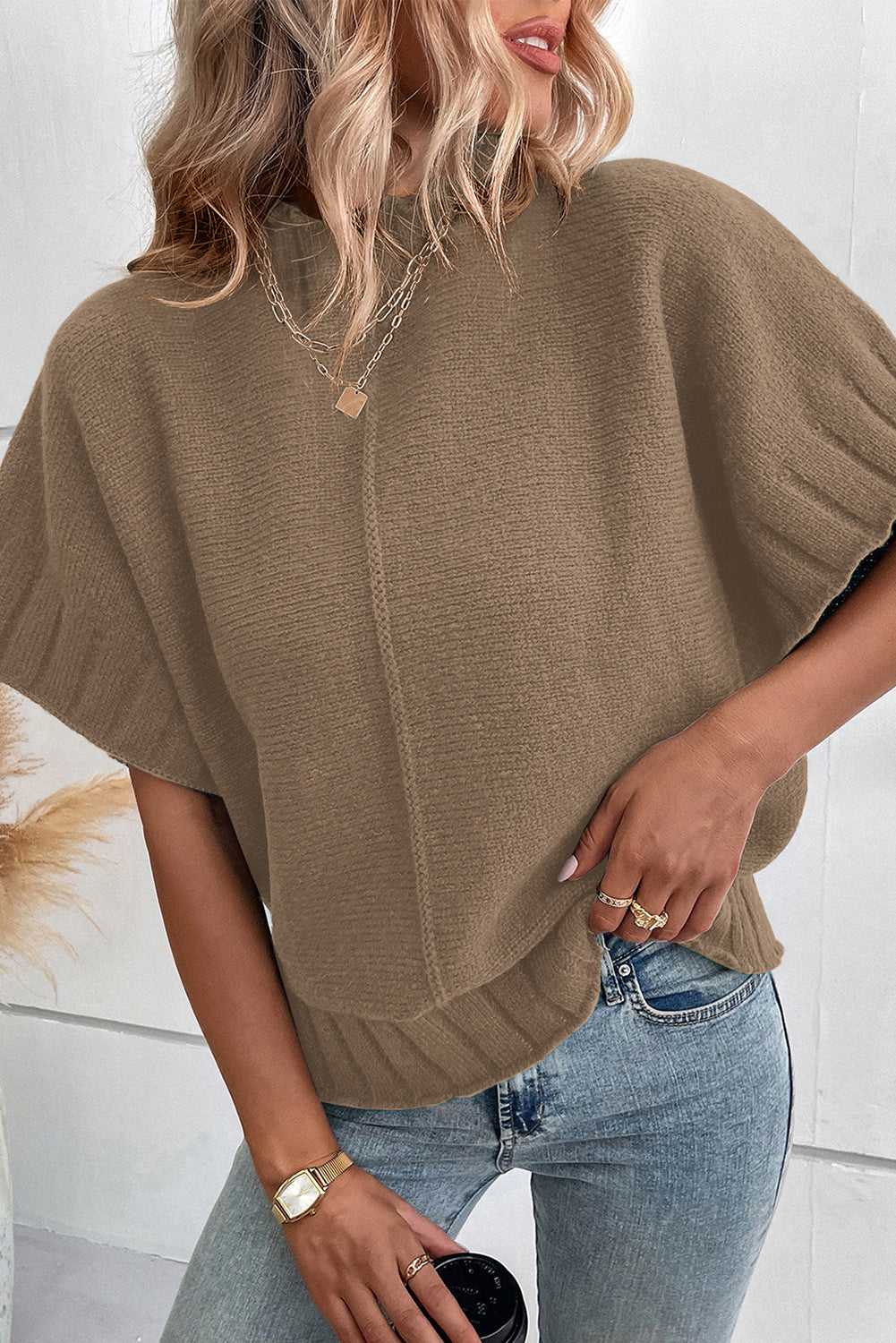 Mock Neck Batwing Knit Sweater