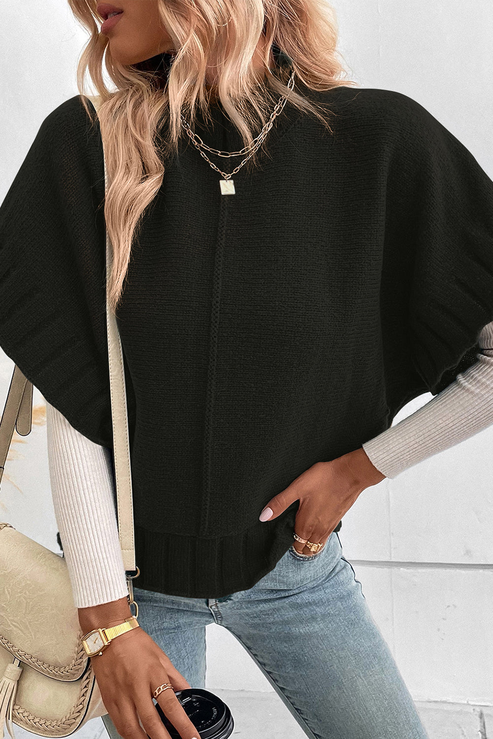 Mock Neck Batwing Knit Sweater