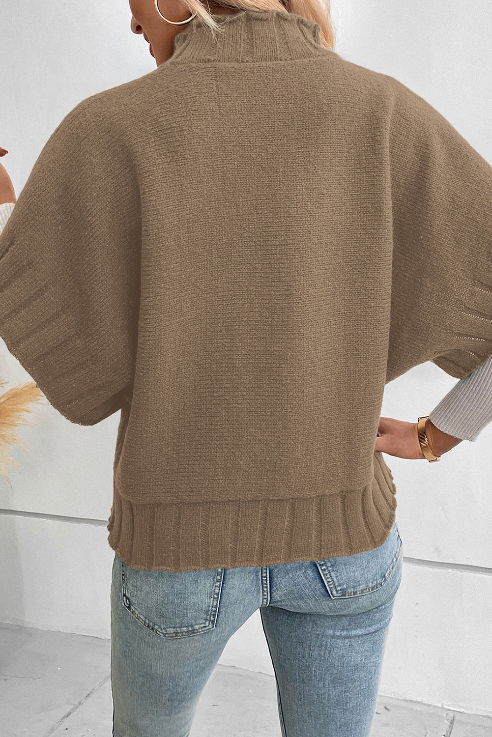 Mock Neck Batwing Knit Sweater